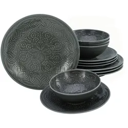 Tafelservice Orient Mandala Dunkelgrau, 12-teilig