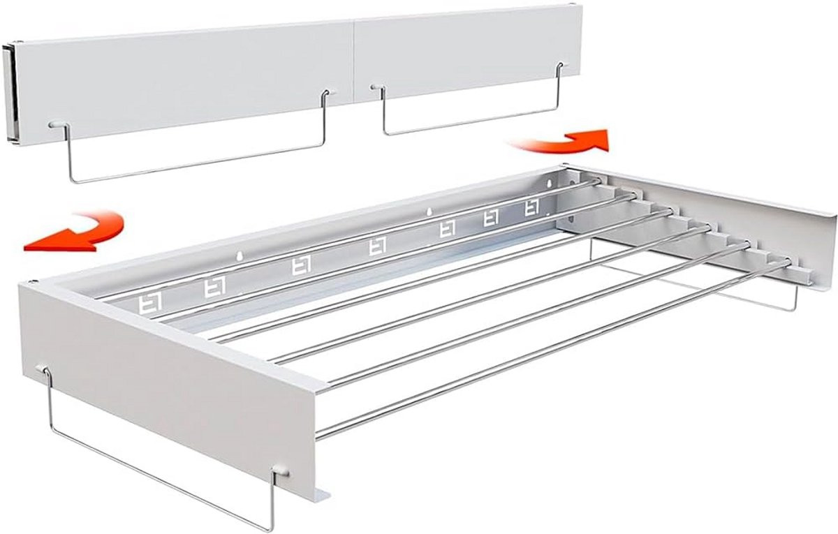 Uittrekbaar Wasrek - Wandgemonteerd & Inklapbaar - Breedte: 100 cm - Ruimtebesparende Wasknijper voor Binnen/Buiten