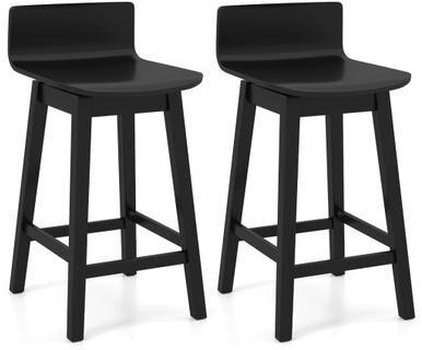 Costway 24.5 Inch Swivel Wooden Bar Stools Set of 2 with Rubber Wood Legs and Low Back-Black