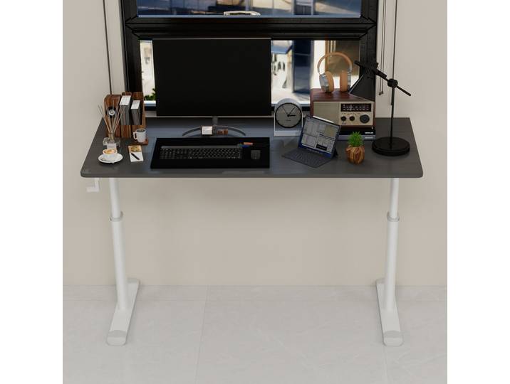Meubliv Bureau Réglable En Hauteur Gris 120x60 Cm À Manivelle Pour Étude Et Télétravail
