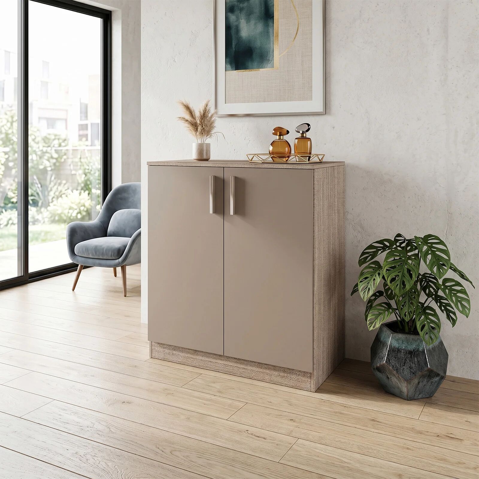 garneroarredamenti Mobile contenitore multiuso 80x91h cm 2 ante rovere scuro marrone Ginger