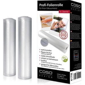 Caso Vakuumierbeutel 1222, Folienrollen, 30 x 600 cm, 160µm, für Lebensmittel, 2 Rollen