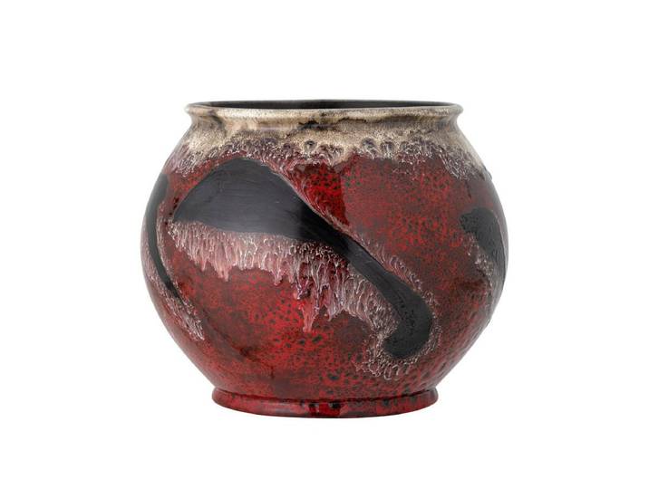 Blumentopf Smaragd – rot glasiertes Steingut - Rot - Luxusbetten24