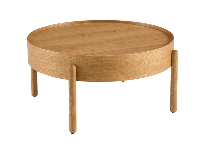 Ambia Home Couchtisch, Eiche, Holz, Eiche, furniert, massiv, rund, rund, 77x39x77 cm, einfacher Aufbau, Wohnzimmer, Wohnzimmertische, Couchtische