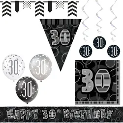 Party Deko Set schwarz 30. Geburtstag Partyset Deko Set silber Party Dekoration Geburtstagsdeko