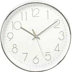 N CLWA015PC30SR - Wanduhr, Durchmesser: 300 mm, Kunststoff, Silber / Weiss