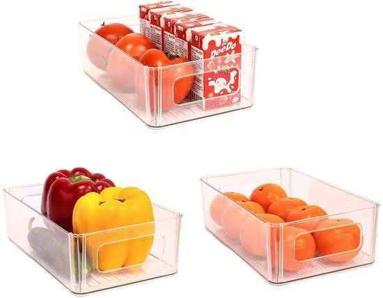 Unyqoos Set van 3 Stapelbare Transparante Opbergboxen voor Keuken en Koelkast