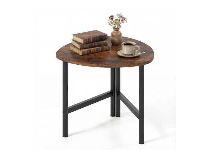 Table basse ovale triangulaire surface spacieuse pieds métal stables style rustique pour salon