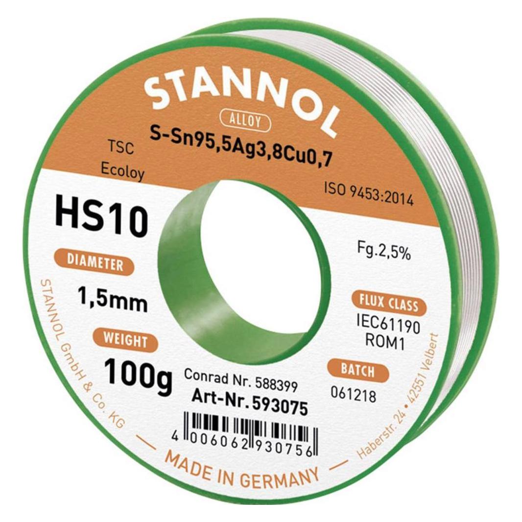 Stannol HS10 2510 Lötzinn, bleifrei Spule Sn95,5Ag3,8Cu0,7 ROM1 100 g 1.5 mm (Lötzinn) (593420)