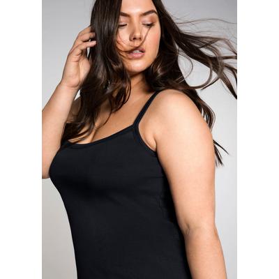 Spaghettitop SHEEGO, Damen, Gr. 44, schwarz, 100% Baumwolle, unifarben, Rundhals, Tops