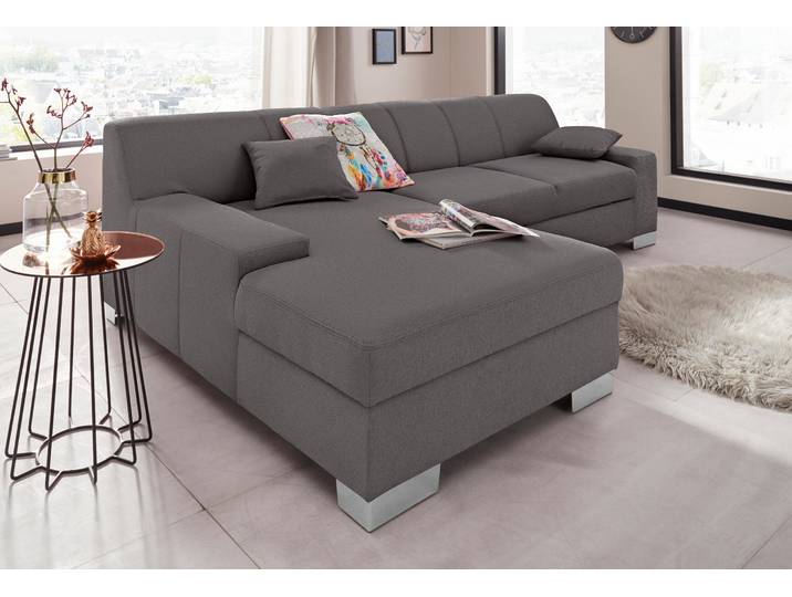 Ecksofa DOMO COLLECTION Bero, elegant und zeitlos, flache Armlehnen, Breite 268cm L-Form , schwarz (pepper), B:268cm H:74cm T:153cm, Feinstruktur (100% Polyester);Luxus-Microfaser (100% Polyester);Zierkissen: Im jeweiligen Bezugsstoff;Struktur fein (100% Polyester), Sofas, Ecksofa, fester Sitzkomfort, wahlweise mit Bettfunktion