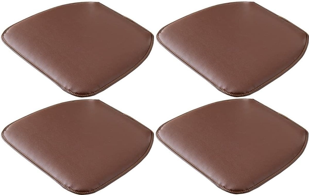 Set van 4 stoelkussens in bruine waterproof lederlook, 43 x 40 cm