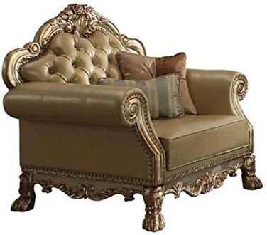 CDecor Adison Bone and Gold Patina Accent Chair with 2 Pillows