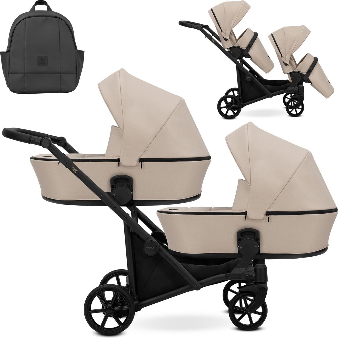 Kunert Brav Duo 2in1 Zwillingswagen - schwarzes Gestell - Farbe: Creme