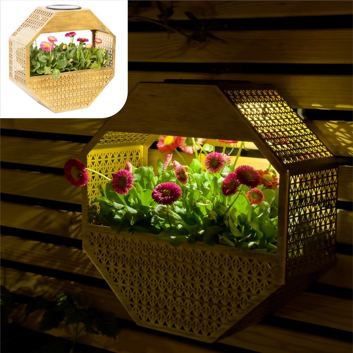 Gadgy Solar Wandlamp met Bloembak - LED Tuinverlichting op Zonneenergie - Zwart - 30 x 30 cm