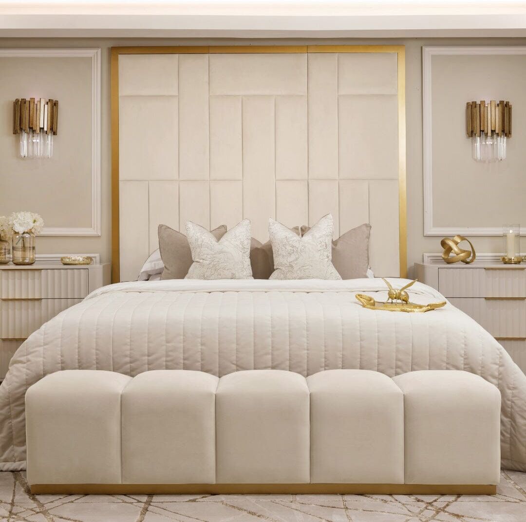 Kensington Cream & Gold Premium Abstract Headboard, Super King