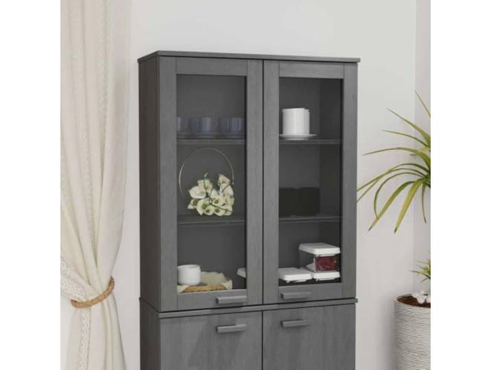 RJPLMFV Hamar Sideboard, dunkelgrau, 85 x 35 x 100 cm, Kiefernholz 3 Einlegeböden, Glastüren, Staubschutz, zusätzliche Aufbewahrung für Wohnzimmer