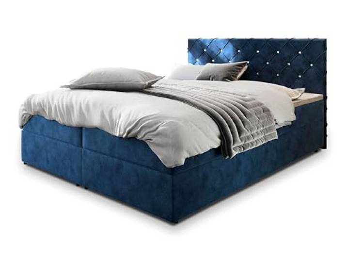 Masseno Boxspringbett Riva 200x200 cm Komplett-Set mit Matratze und Topper, Polsterbett mit Zwei Bettkästen -Blau, Magic Velvet 2216