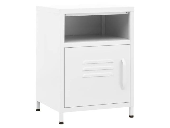 KDVXBCQJH Nachttisch Weiß 35x35x51 cm Stahl Beistelltisch Schrank Kompakte Ablage fürs Schlafzimmer mit Fach und Metalltür für griffbereite Aufbewahrung auf minimaler Stellfläche.