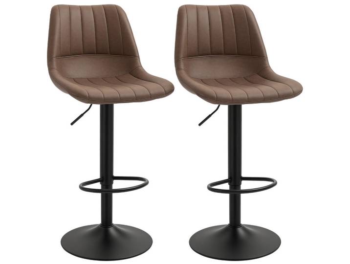 ComfortXL Barhocker 2er-Set De-08069 Retrodesign, höhenverstellbar, drehbar Schwarz, Braun, Metall, 49.5x111x43 cm, Esszimmer, Barmöbel, Barhocker