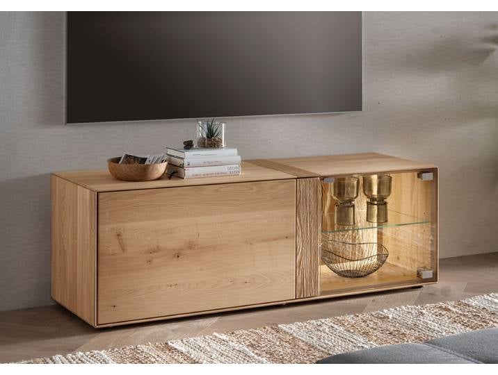 TV Board inkl. Beleuchtung 130x42cm 'Kingston' Wildeiche massiv hängend & stehend