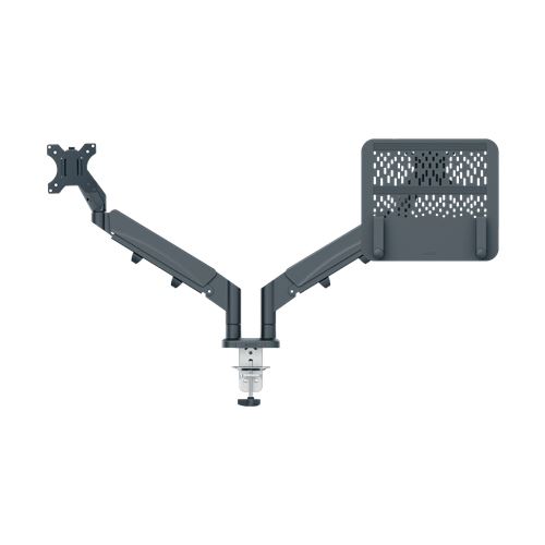 LEITZ Notebook-Monitor-Halterung Ergo 65380089 dunkelgrau für 1 Monitor und 1 Notebook, Tischklemme