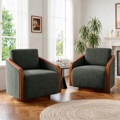 Uixe Set of 2 Modern Swivel Accent Barrel Chairs with Wood Arms
