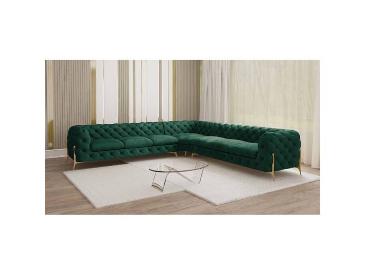 Ecksofa IV Grün Samt Ravi 323 x 323cm Gleichschenklig Glamour
