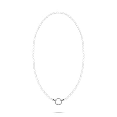 Perlenkette TAMARIS "Pearl Charms", weiß (edelstahlfarben, weiß), Halsketten, Damen, Edelstahl Perlen, L: 45 B: 4,36mm, Edelstahl, Perlen, Perlenkette, mit Glasperle, B:4,36mm