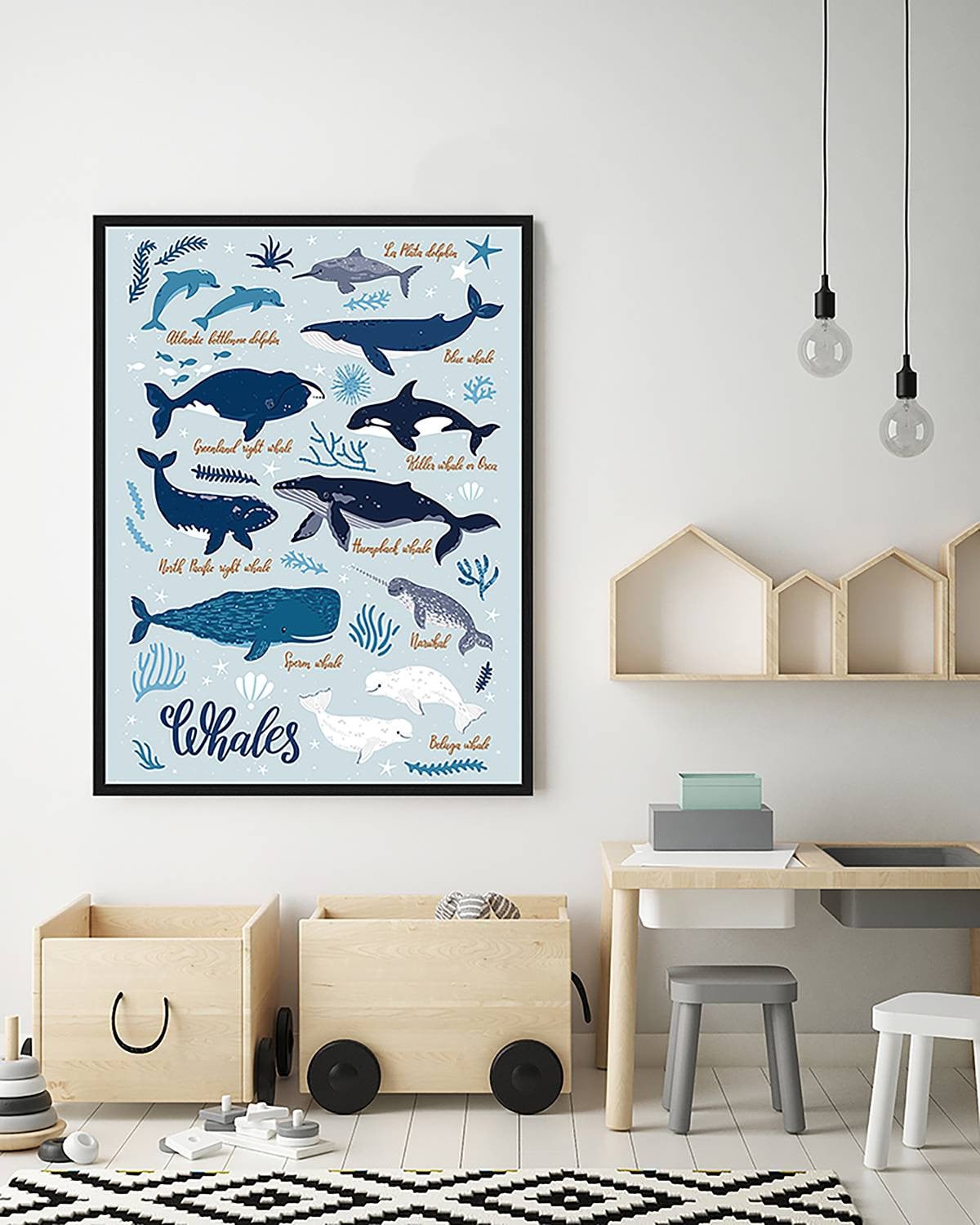 home24 All Kind Of Whales wanddecoratie, meerdere kleuren, 63 x 83 cm