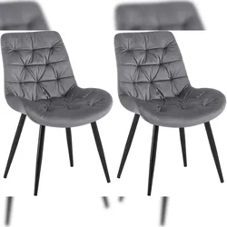 Décoshop26 - Zwei Esszimmerstühle in dunkelgrauem Samt mit schwarzem Metallgestell die Komfort und zeitlose Eleganz vereinen. 10_0007412