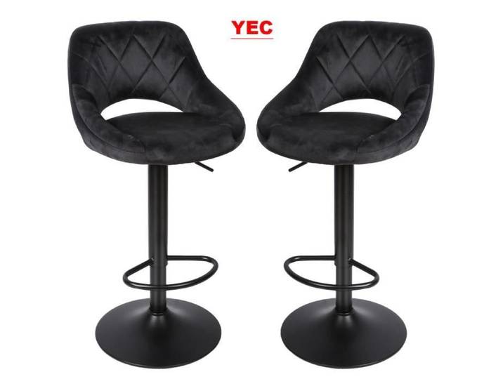Tabourets de bar en velours noir - YEC - Set de 2 - Pliable et confortable