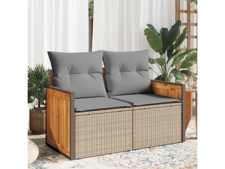 BEST Canapé relax de terrasse - Canapé de jardin - avec coussins 2 places beige résine tressée fr8351