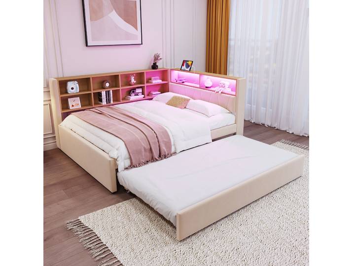 Lit Adulte 140x200 Avec Lit Gigogne Et Rangements Havrya