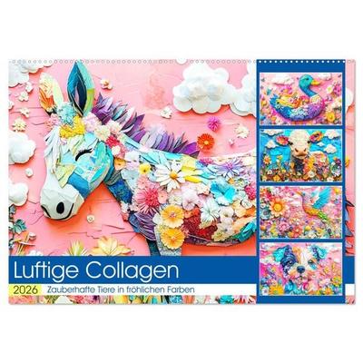 Luftige Collagen. Zauberhafte Tiere in fröhlichen Farben (Wandkalender 2026 DIN A2 quer), CALVENDO Monatskalender