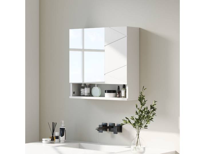 kleankin Armoire Murale Salle de Bain 2 Portes Miroir Blanc