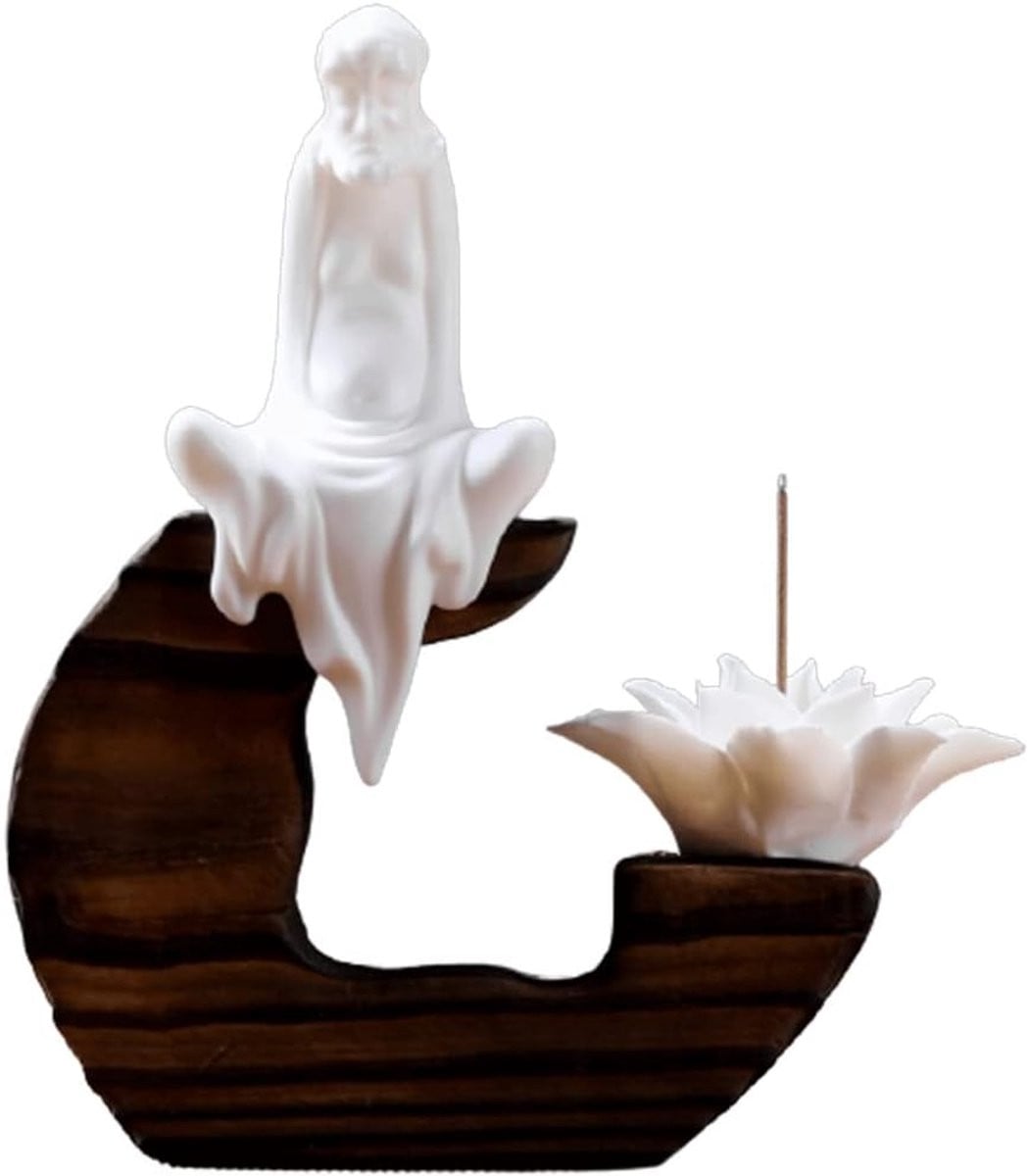 Handgemaakt wit keramisch Boeddhabeeld voor meditatie en rustgevende decoratie
