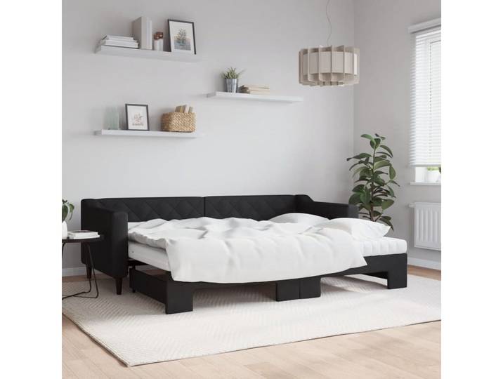 furnicato Bett Ausziehbares 2-in-1-Tagesbett Sofa Schwarz 223x90x67 cm (1-tlg), Schlafsofa mit Massivholzrahmen, zwei Matratzen für das Schlafzimmer