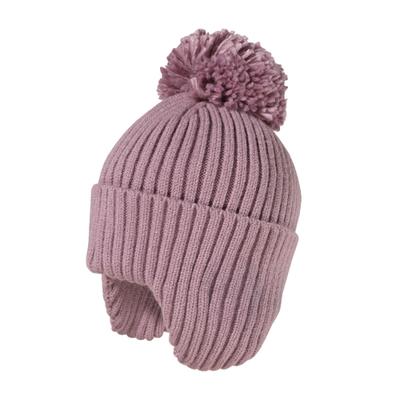 Strickmütze MAXIMO, Jungen, Gr. 53/55, lila (rauchlila), Strick, Materialmix, unifarben, Mützen Strickmütze, wärmend, breiter Umschlag, Ohrenklappen, Bommel