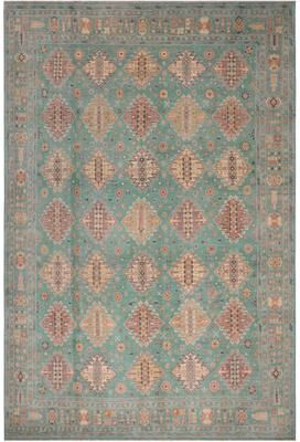 Treasured Knots Bohemian Kazak Anaya Green/Green Wool Rug - 7'9'' x 10'1''