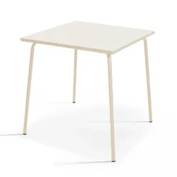 Oviala Business Quadratischer Gartentisch aus elfenbeinfarbenem Metall 70cm - Oviala