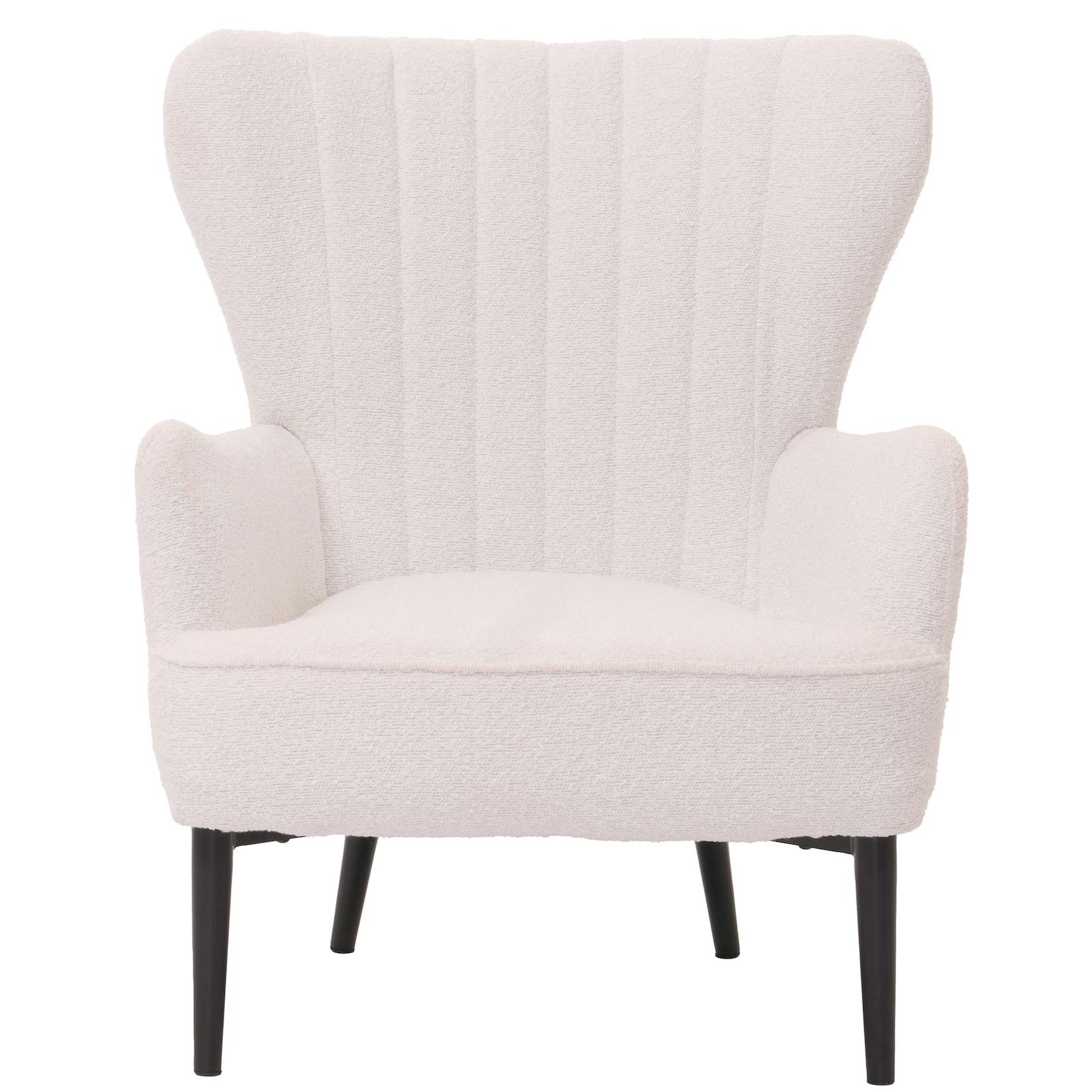 Lounge-Sessel MCW-K37, Cocktail-/Ohrensessel Polsterstuhl Retro Vintage Stoff Bouclé (600g/m²) ~ weiß