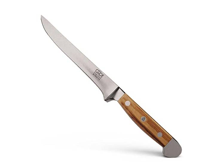 GÜDE Solingen - Ausbeinmesser flexibel geschmiedet, 13 cm, Olivenholz, ALPHA OLIVE, Doppelkropf, Handmade Germany