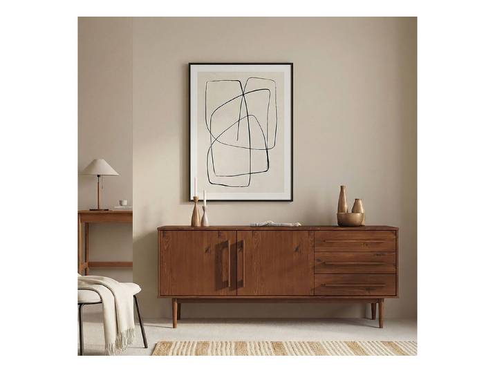 IDIMEX Sideboard TECCA, Wohnzimmer Kommode mit Türen 3 Schubladen Massivholz kastanie farben