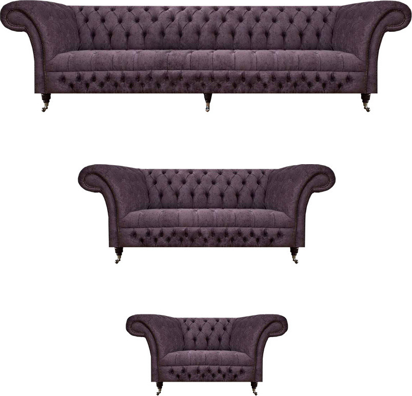 Luxus Chesterfield Sofaset 3-delig in Lila Textiel voor de Woonkamer