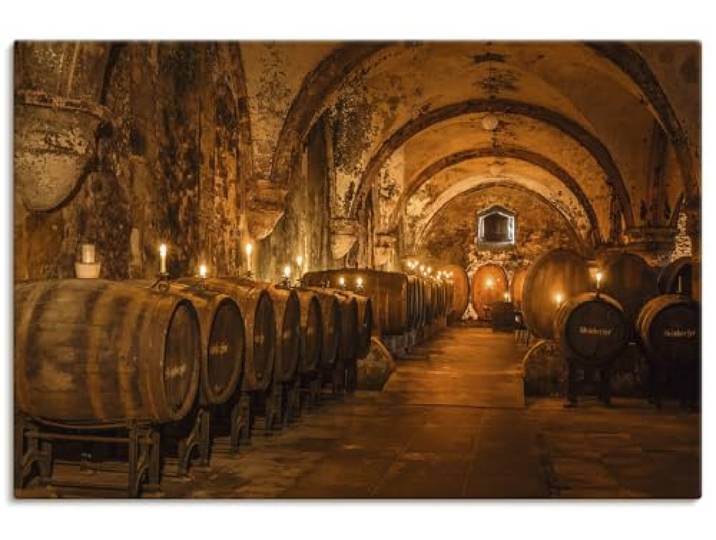 ARTLAND Wanddeko Leinwand Bilder Wandbild Wein Architektur Weinkeller Weinfäser Antik U2JD