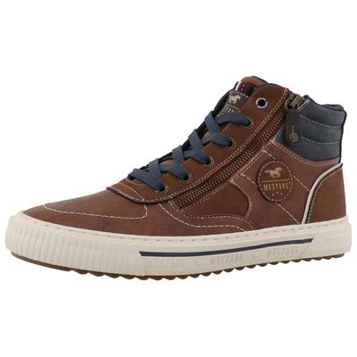 Sneaker MUSTANG SHOES "Masha", Herren, Gr. 42, braun, Lederimitat, Basic, Schuhe Sneaker, High Top Sneaker, Schnürboots mit Reißverschluss
