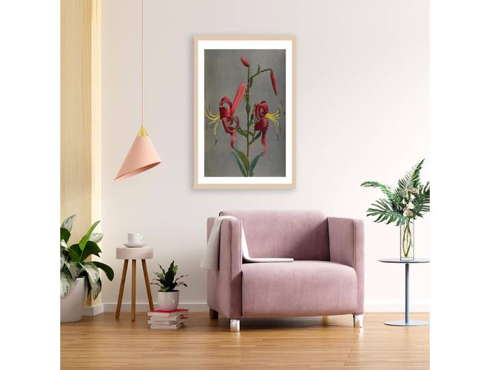 Bild mit Rahmen QUEENCE Almut , grau (farbe rahmen: hellbraun, farbe bild(er): grau), B:40cm H:50cm T:1,5cm, Acrylglas, Holz, Bilder, Bild mit Rahmen, Premium Rahmenbild