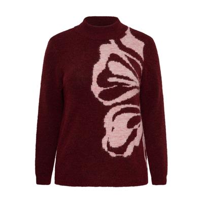 Strickpullover KAFFE CURVE "KAFFE Curve Strickpullover KCkaila", Damen, Gr. S, rot (windsor wine with pink flower), Pullover Strickpullover