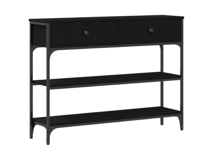 HAQWRDQSG Konsolentisch Schmal 100x25x75cm Flurtisch Schwarz Eiche Industrieller Beistelltisch mit 2 Schubladen und Ablage, ideal für Flur, Diele und Eingangsbereich geeignet.